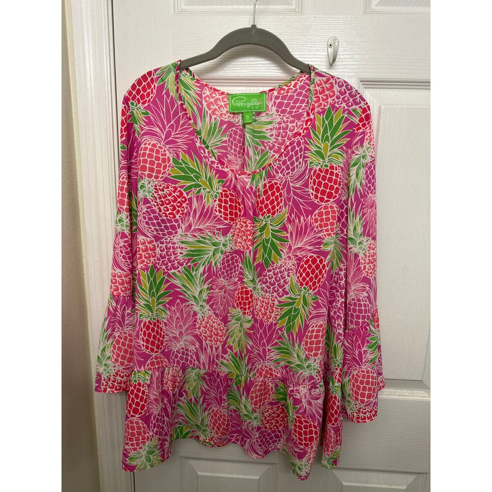 Pappagallo women’s tunic blouse pink pineapple size XL